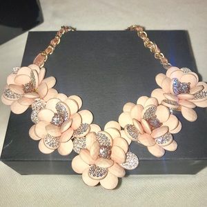 Floral pink and rhinestone necklace